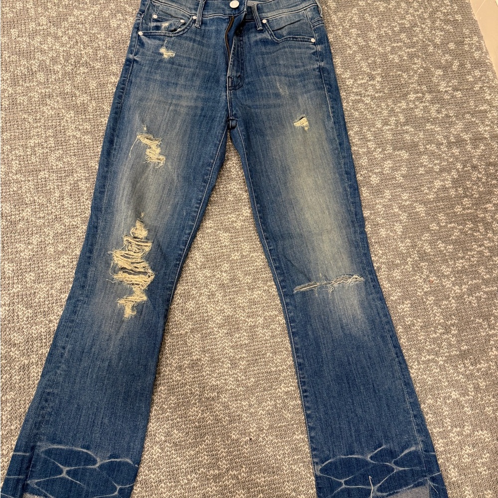 MOTHER Distressed Blue Flare Jeans